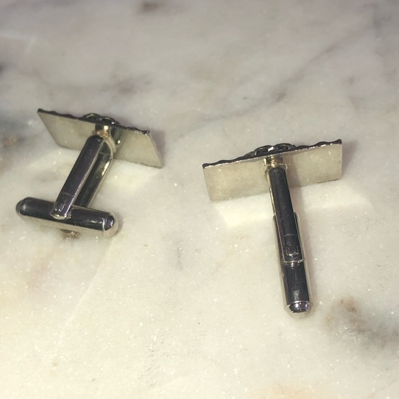 VTG Onyx Cabochon & Textures Scalloped Edge Silver Tone Mens Cufflinks .7” x .3” - Picture 4 of 5